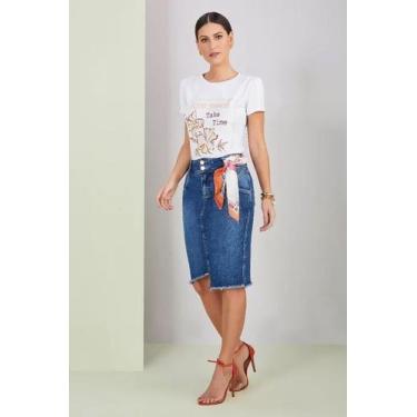 Imagem de Saia feminina Tradicional Jeans Com Lenço Estampado - Titanium, 38