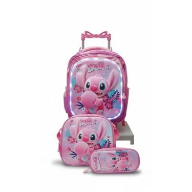 Imagem de Mochila escolar Infantil com LED pequena com rodinhas Kit 3 peças Para