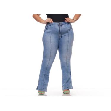 Imagem de Calça Flare jeans Feminina PlusSize Bootcut  Levanta bumbum - Black Je