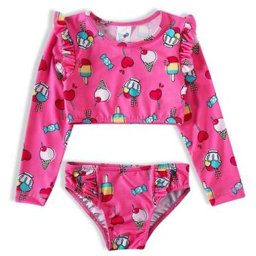 Imagem de BIquíni cropped manga longa rosa docinhos Tip Top UV50+, 03