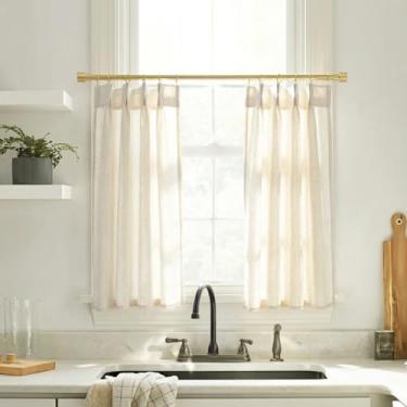Imagem de Cortinas de cozinha de linho de 86 cm de comprimento extra largas pequenas cortinas de banheiro janela rústica natural decoração de casa de fazenda