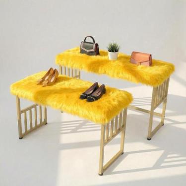 Imagem de Manta Pelucia Pelo Alto Luxo Amarelo Decoração Newborn Sofá 80x50cm - 
