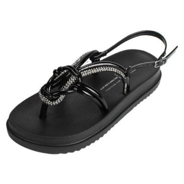 Imagem de Sandália Flatform Conforto Pratico Strass Brilhante Dakota, Preto, 38
