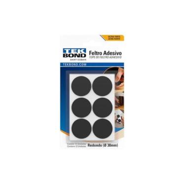 Imagem de Feltro Adesivo Redondo 30mm com 12 Unidades Preto - Tekbond