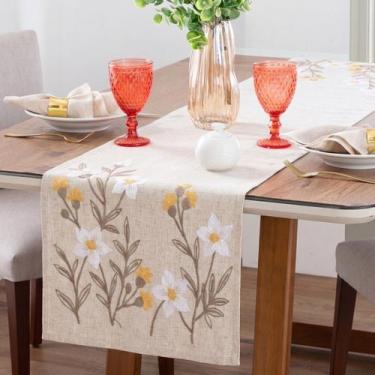 Imagem de Caminho de Mesa Bordado Tennessee Linho 40x220cm Jolitex