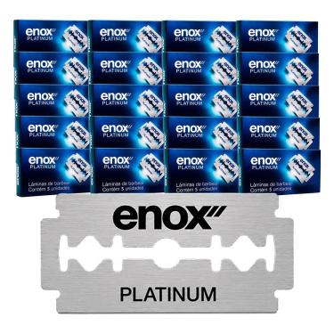 Imagem de Kit 100 Lâminas de Barbear Navalha Fio Duplo Aço Inox Revestimento Platina Prata Enox Belliz