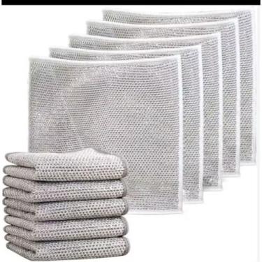 Imagem de Kit Pano 5 Panos Inox De Limpeza Multiuso Reutilizável Escama de Peixa