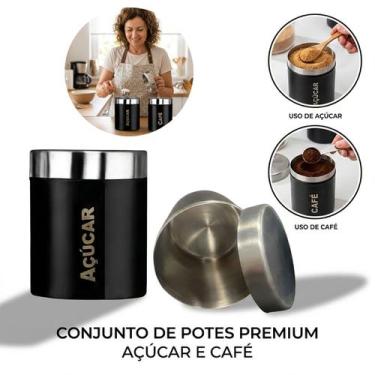 Imagem de Jogo 2 Potes Herméticos Café E Açúcar Preto Inox 800ml - Tesla Store