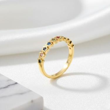Imagem de Anel estrela cristal banhado a ouro - ALBAA JOIAS, Dourado, Colorido, 