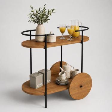 Imagem de Carrinho Bar Orla em Metal Preto para Bebidas, Café, Chá e Serviço com