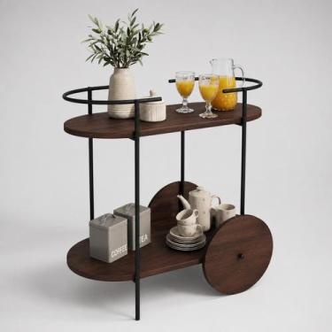 Imagem de Carrinho Bar Orla em Metal Preto para Bebidas, Café, Chá e Serviço com