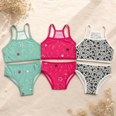 Imagem de Kit 3 Conjuntos Infantil Menina Moça Suede Estampado Top Calcinha - Be