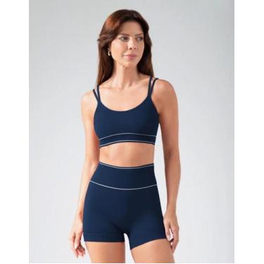 Imagem de Conjunto Fitness Feminino Sem Costura Top Alças Short Fit Cós Alto HOP