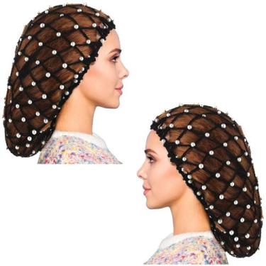 Imagem de Hair Snood MTLEE Pearl Mesh Crochet Rayon Knit 2 peças pretas