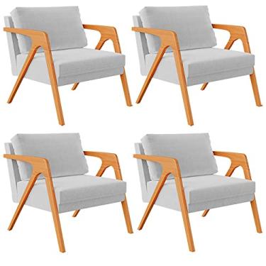 Imagem de Kit 04 Poltronas Decorativa Para Sala Estar Pietra Estrutura De Madeira L02 Linho Cinza - Lyam Decor