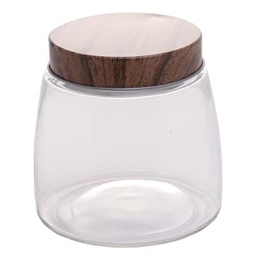 Imagem de PORTA MANTIMENTO DE VIDRO C/TAMPA METÁLICA ESTILO MADEIRA 12,5x13cm