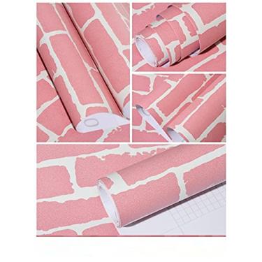 Imagem de WSWJDW Pedra de tijolo 3D Papel de parede texturizado Tecido não tecido Papel de parede autoadesivo Sala de estar Quarto TV Papel de parede decoração, rosa, 53cmx3m