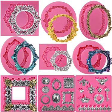 Imagem de Molduras de silicone retrô da Funshowcase para decoração de bolos de bolo, projetos de artesanato de argila de polímero, 9 unidades