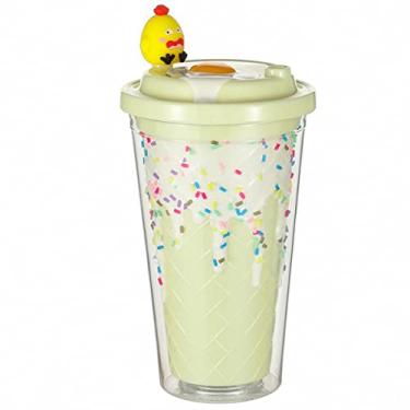 Imagem de seelucky Copo de viagem de frango com canudo copo divertido para festa copo de gelo Boba Bubble chá presente de aniversário (ovo amarelo de pintinho, 450 ml)