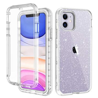 Imagem de Capa protetora de tela LONTECT para iPhone 11 integrada com glitter transparente brilhante resistente à prova de choque híbrida corpo inteiro para Apple iPhone 11 6.1 2019, Silver Glitter