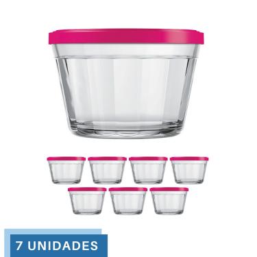 Imagem de 7 Tigela Vidro Americano Tampa Plastica Sortida 350ml Nadir
