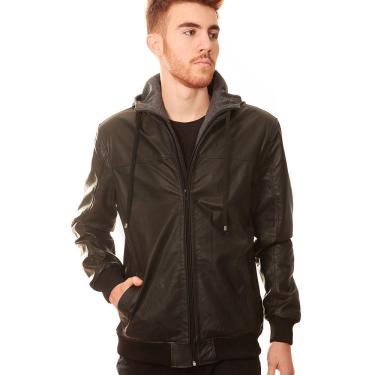 Imagem de Jaqueta Masculina De Couro Legítimo Aviador Bomber Casaco Com Capuz