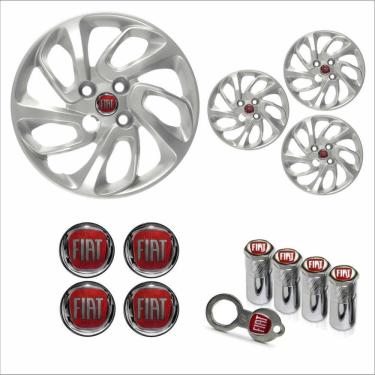 Imagem de Jogo Calota Aro 14 Uno Attractive 2015 2016 Fiat + Emblema Resinado + Tampa Ventil Antifurto