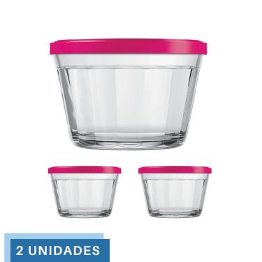 Imagem de 2 Tigela Vidro Americano Tampa Plastica Sortida 350ml Nadir