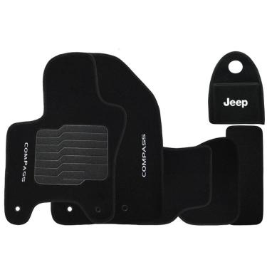 Imagem de Jogo Tapete Automotivo Carpete + Lixeira Compass 2016 à 2020 Soft Logo Bordado Preto 6 Peças