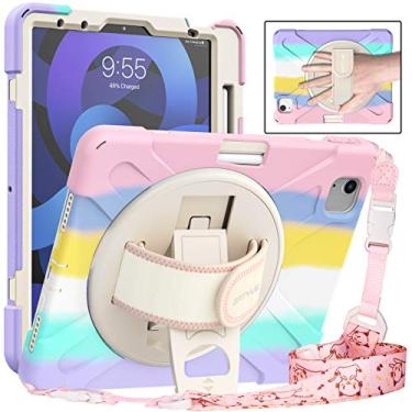 Imagem de BATYUE Capa para iPad Air 4 11 polegadas, capa para iPad 11 2020/2018, capa à prova de choque com alça de ombro, alça de mão, suporte para lápis, suporte para iPad Air 4ª geração 10.9 2020 para crianças, meninos e meninas (rosa colorido)