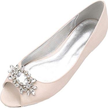 Imagem de Sapato de casamento feminino peep toe strass sem salto para noivas dama de honra, Champanhe, 8
