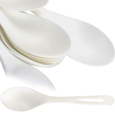 Imagem de Colheres biodegradáveis feitas de plástico à base de plantas não geneticamente modificado, múltiplas embalagens. Os utensílios resistentes são certificados como compostáveis, descartáveis e ecológicos, sem gosto de madeira. Seguro para alimentos quentes e frios!, disposable cutlery white green cutle