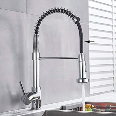 Imagem de Torneira de cozinha de níquel escovado pull down torneira misturadora de água de cozinha rotação de 360 ​​graus torneiras de pia de cozinha torneira de água quente e fria, polonês cromado, china
