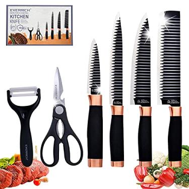 Imagem de iLoLux Conjunto de facas de cozinha profissional com 6 peças de facas afiadas com caixa de presente, conjunto de facas de aço inoxidável com descascador e tesoura para cozinhar e cortar