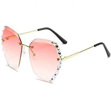 Imagem de Óculos de sol femininos com óculos de diamante, óculos de sol com aro de diamante com óculos de aro, rosa, branco