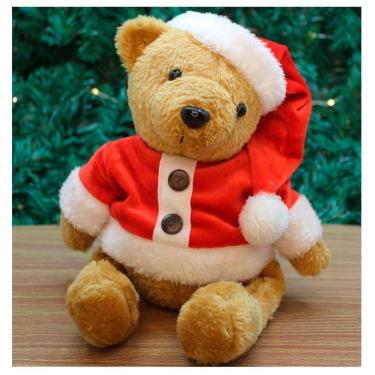 Imagem de Enfeite Natal Urso De Pelúcia Roupa E Gorro Natalino 23cm