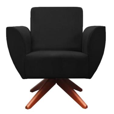 Imagem de Poltrona Base Giratória De Madeira Amamentação Veludo Preto