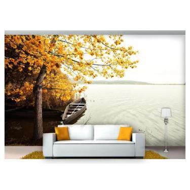 Imagem de Papel De Parede Lago Canoa Árvore Outono 3D Nlk136 3M² - Você Decora