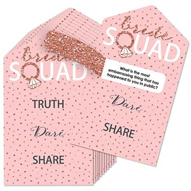 Imagem de Big Dot of Happiness Bride Squad – Cartas de pickle de jogo de festa de despedida de solteiro ou chá de noiva de ouro rosa – Verdade, desafio, compartilhar abas de puxar – Conjunto de 12
