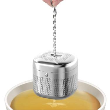 Imagem de Reinmoson Pacote com 2 infusores de bola de chá para chá solto, infusor de chá de malha extra fina de aço inoxidável 304, corrente retrátil, coador de folhas soltas para caneca de copo único, vem com 2 bandejas de gotejamento