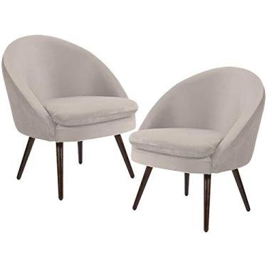 Imagem de Kit 02 Poltronas Decorativas Fixa Pés Palito Rafa D02 Veludo Bege C-309 - Lyam Decor
