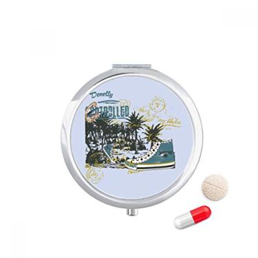 Imagem de Porta-comprimidos de ilustração de coqueiro de lona, caixa de armazenamento de medicamentos, dispensador de recipiente