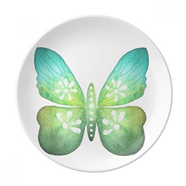Imagem de Borboleta de folha verde com padrão floral prato decorativo de porcelana salver louça de jantar