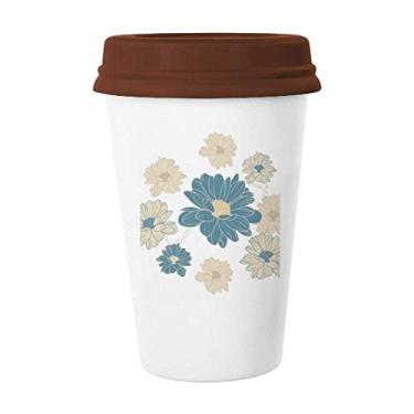 Imagem de Caneca de flor de crisântemo azul, copo de cerâmica de vidro para beber café