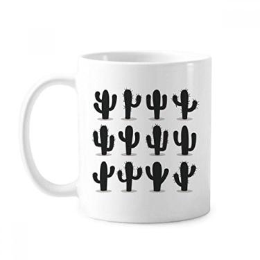 Imagem de Contorno de cacto de plantas suculentas padrão caneca cerâmica café porcelana talheres