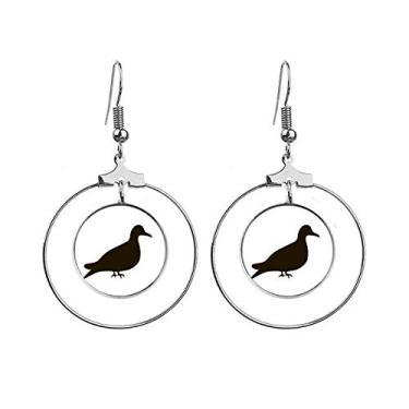 Imagem de Brincos de argola com desenho de animal de pombo preto pendente, joia circular
