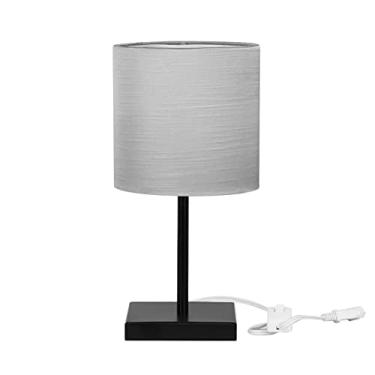 Imagem de Abajur Eros Cilindrico Shantung Cinza 030 Base Toda Preta