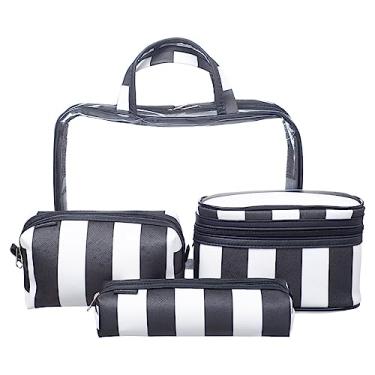 Imagem de Necessaire Feminina Viagem 4 Peças Frasqueira Estilo / 022 Listra Larga Preto