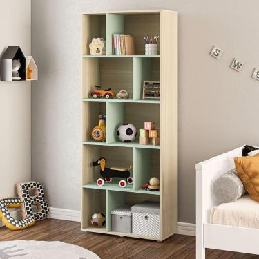 Imagem de Estante Compacta Vertical e Horizontal 10 Nichos Xangai Legno Salinas/Verde Belaggio