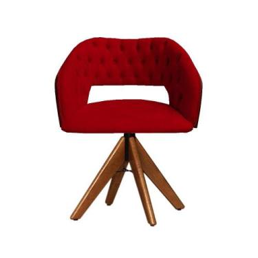 Imagem de Cadeira Decorativa Bia Com Capitonê Vermelha Giratória Madeira - Clefa